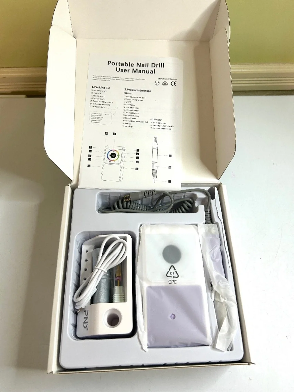 Professional Purple And White Nail Drill 40,000 RPM Cordless Rechargeable